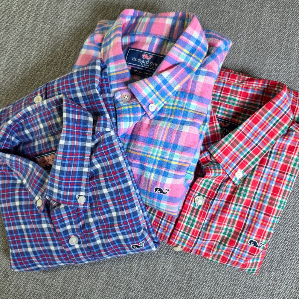 3 Pack!‎ Vineyard Vines Whale Shirt Boys Sm Multi Plaid L/S Button Down Bundle